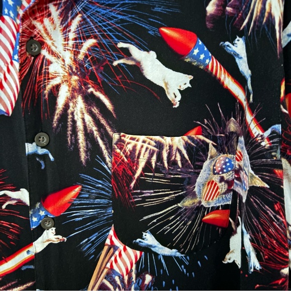 Patriotic Cat Fireworks George XL Shirt - E Furibus Unum Party Top - Picture 2 of 7